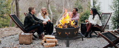 35-Inch Octagonal Wood-Burning Fire Pit with Spark Screen, Poker, Fire Grate and Wide Safety-Ledge Frame