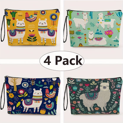 Makeup Bag – Travel Makeup Bag 4-Pack Set Large Capacity Cosmetic Organizer with Zipper Floral & Cute Animal Print Toiletry Pouch for…