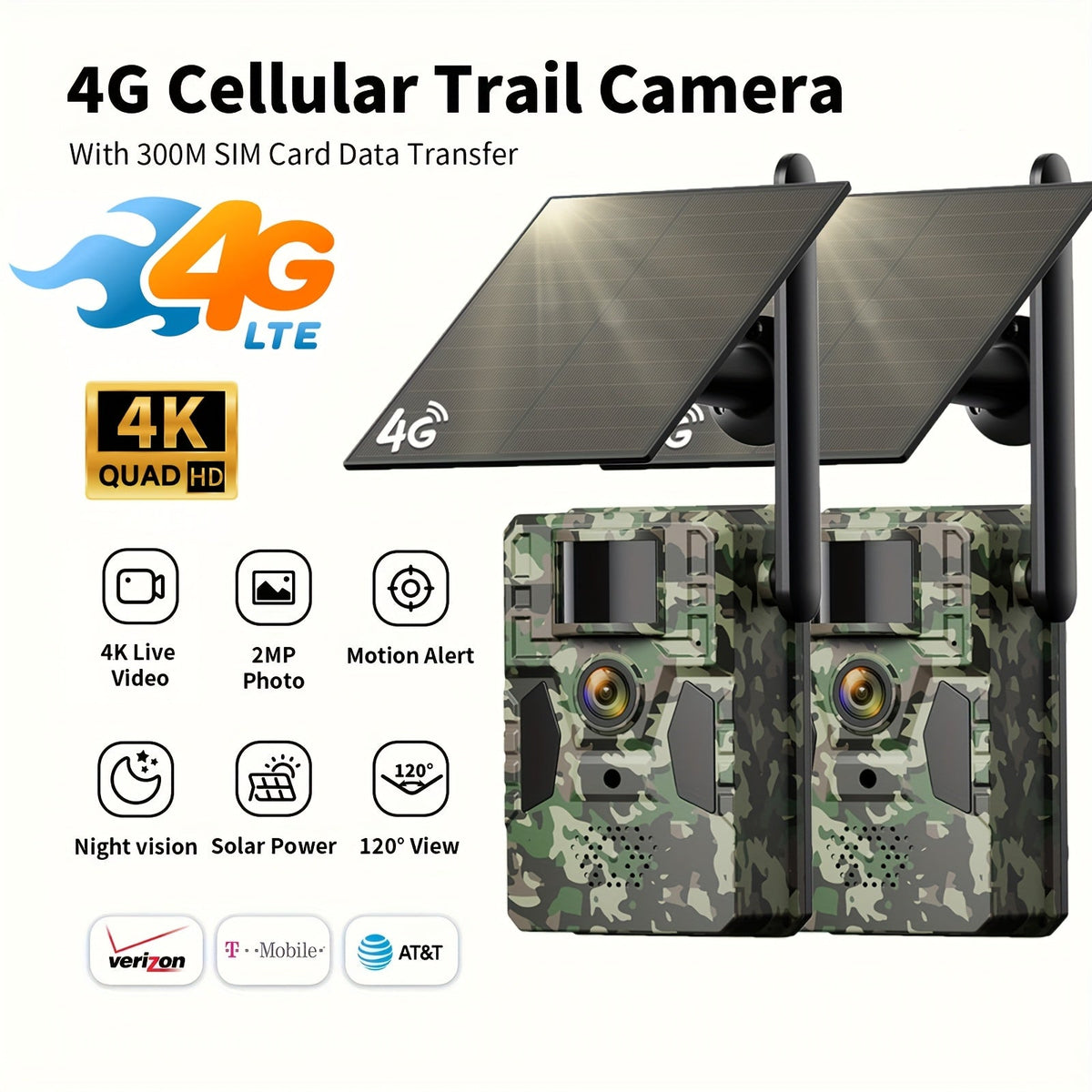 4G Cellular Trail Camera 2K No WiFi Required with Phone App Remote View, Wireless Game Camera for Deer Hunting
