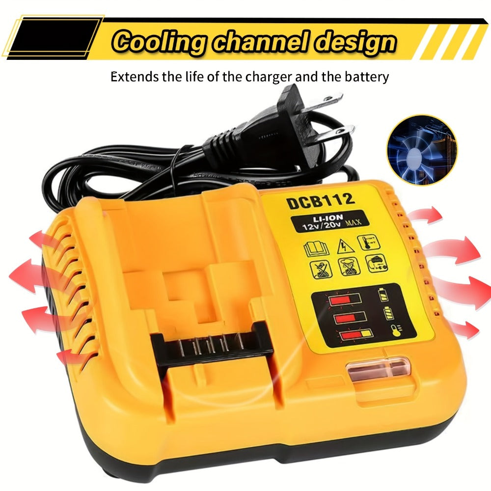 Battery Charger for DeWalt 12V 20V Max Rapid Charger Compatible with DCB120 DCB126 DCB200 DCB201 DCB208 DCB606 DCB609 DCB612 18V 20V Power Tool Battery Charger