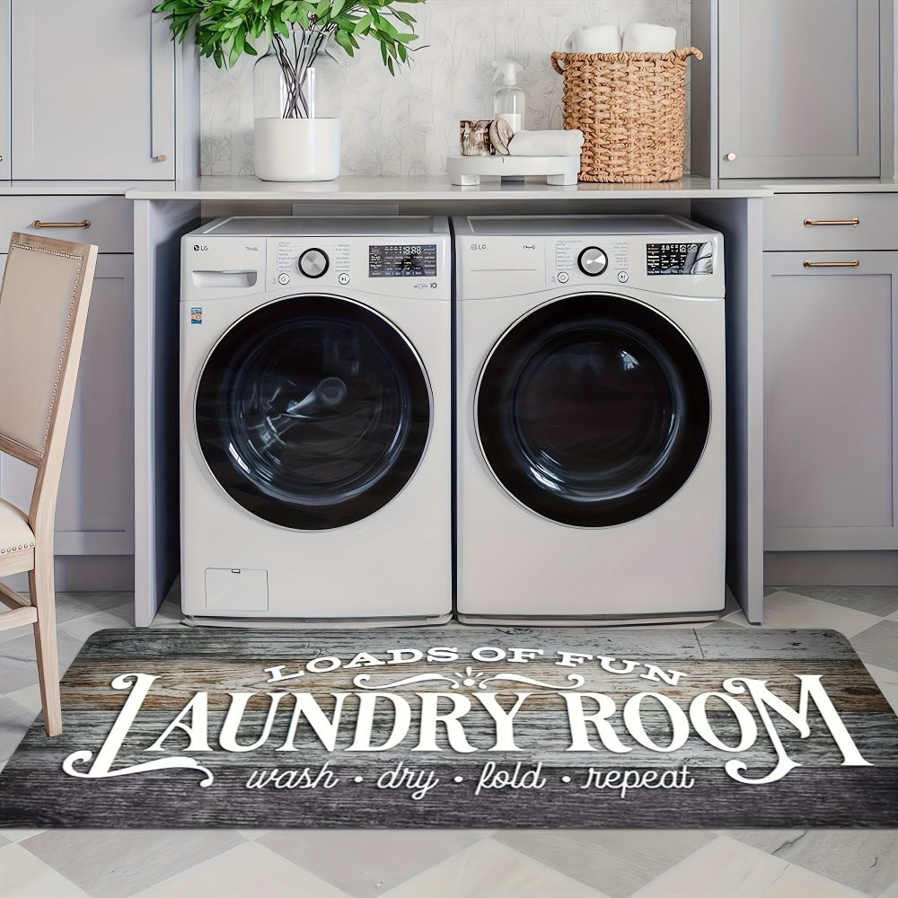 Rustic Laundry Room Runner Mat with Wood-Grain Print and Rubber Backing in Two Long Size Options