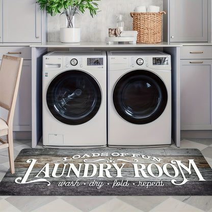 Rustic Laundry Room Runner Mat with Wood-Grain Print and Rubber Backing in Two Long Size Options