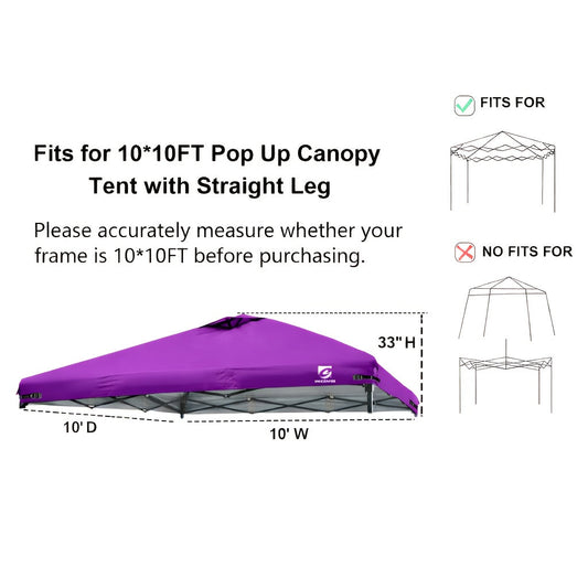 10x10 Canopy Replacement Top Cover for Straight Leg Tents – Ventilation Ports, Instant Shade, 11 Color Options – Waterproof Pop-Up Canopy Top for Camping, Outdoor Events & Backyard (Top Cover Only)
