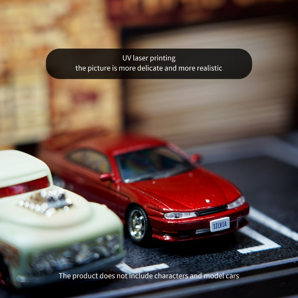 1:64 Diecast Car Display Case with LED Lighted Garage Diorama – Expandable Showcase for 6 Model Cars, Clear Acrylic Cover, Dustproof Collector Gift for Men