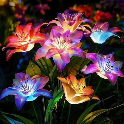 Solar Garden Light Blooming Lily Stakes with 7-Color LEDs and 2, 4 or 12-Pack Options for Outdoor Garden Decor