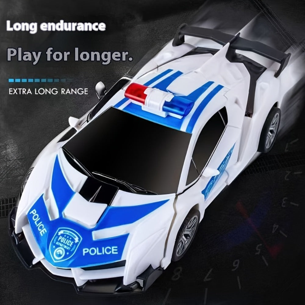 Remote Control Car, 1:18 Transforming Robot Model with Police or Spider Theme, One-Button Change, LEDs and 360° Drift