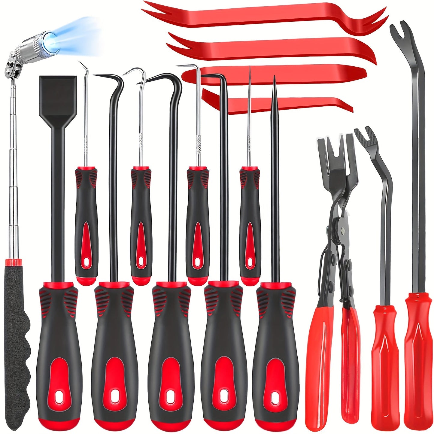 17-Piece Automotive Trim Removal Tool Kit with Pry Paddles, Hook Set, Clip Pullers and Scraper