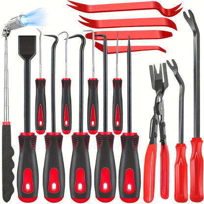 17-Piece Automotive Trim Removal Tool Kit with Pry Paddles, Hook Set, Clip Pullers and Scraper