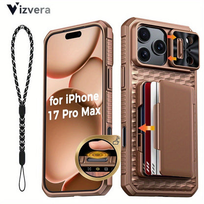iPhone 17 Pro Max Wallet Case with Lanyard, 4-5 Card Holder, Sliding Lens Cover & Camera Control Button – Premium Protective Wallet Phone Cover for iPhone 17 Pro Max