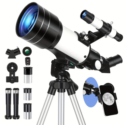 Monocular Telescope 150X with 3 Eyepieces, 70mm Aperture & Tripod – Portable Astronomical Refractor with Phone Holder & Barlow Lens, Easy Setup, Best Gift for Nature, Education & Stargazing