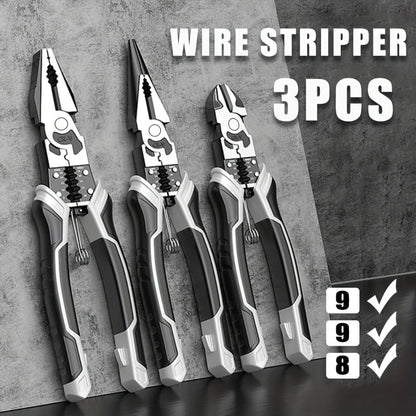 Three-Piece Pliers Set with 8- and 9-Inch Diagonal Cutting, Long-Nose and Combination Wire-Working Tools