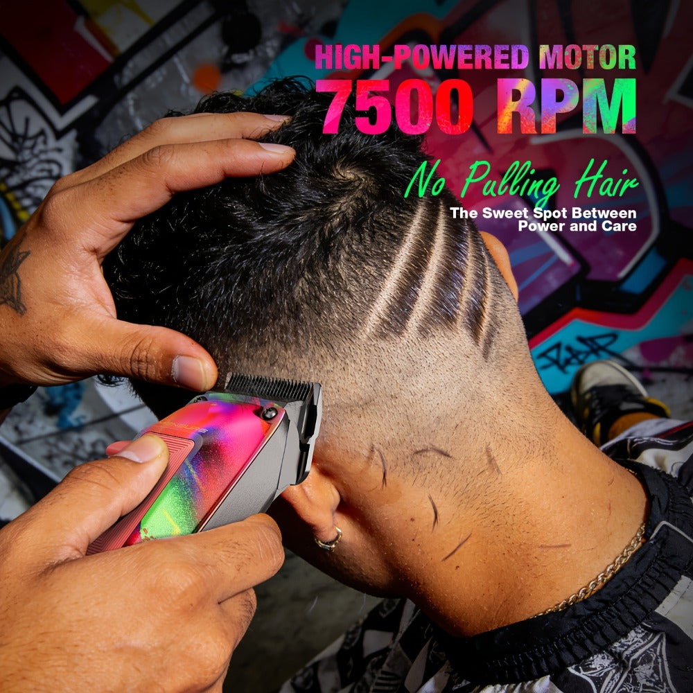 Graffiti Hair Clipper Kit with 7500 RPM Motor, Ten Color-Coded Guide Combs, Storage Case and Grooming Accessories