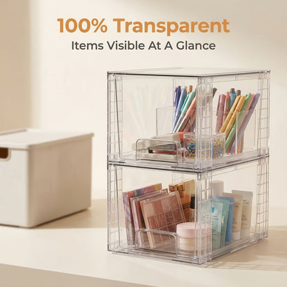 Acrylic Bin Food Storage Organizer with Stackable Lids, 12-Inch Size and Two- to Eight-Pack Options