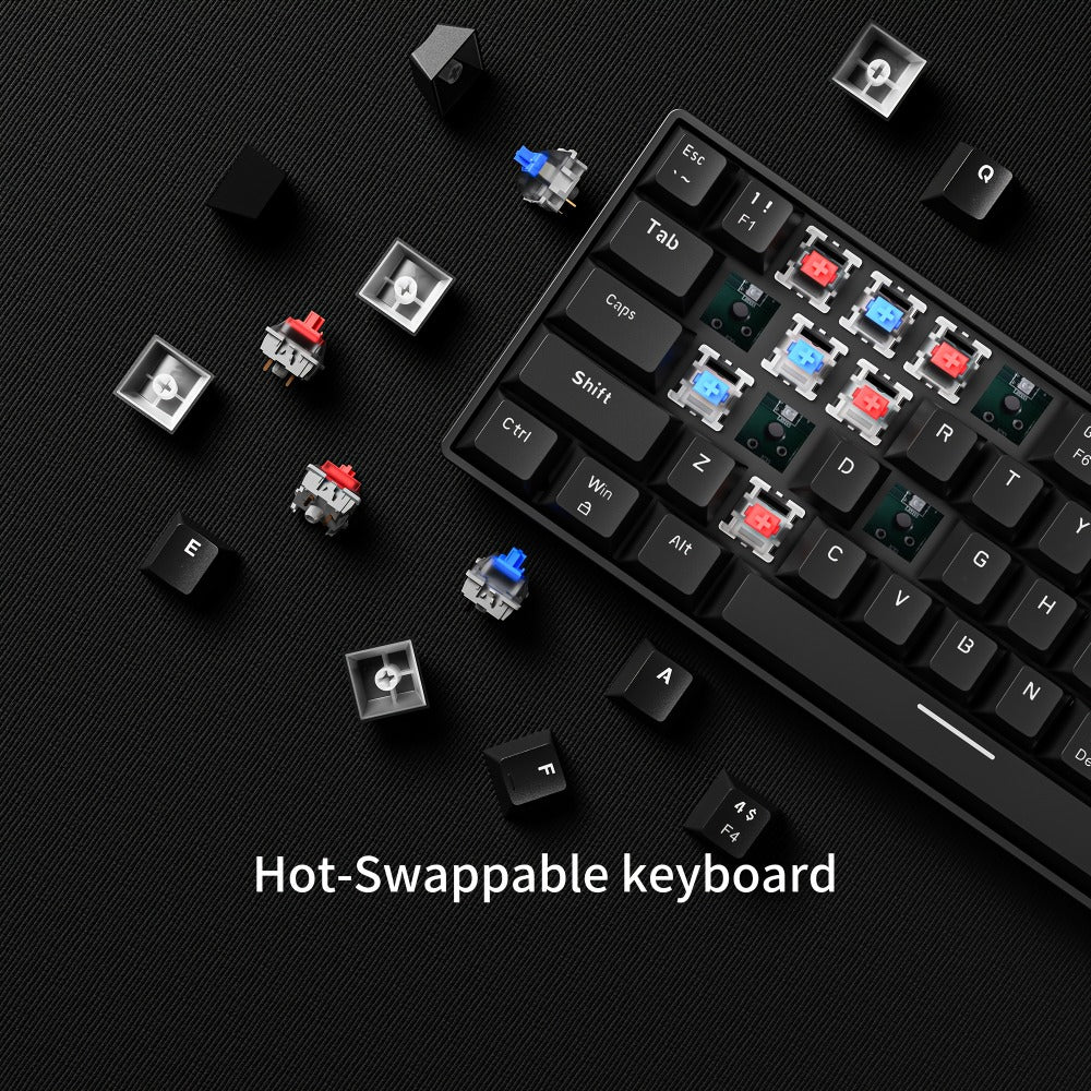 Hot-Swap 61-Key 60% RGB Mechanical Gaming Keyboard, Hot Swappable Red Blue Switch Compact Wired Keyboard with RGB Backlight, Portable Mini Keyboard for Windows PC Laptop Mac Gamers Typists