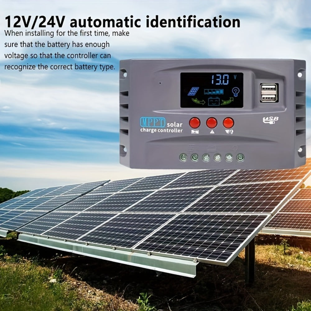 MPPT Solar Charge Controller 12V 24V – 150A/200A Auto-Tracking Solar Panel Regulator with LCD Display, Dual USB Port, Timer & Load Control for Gel Sealed Flooded & Lithium Batteries