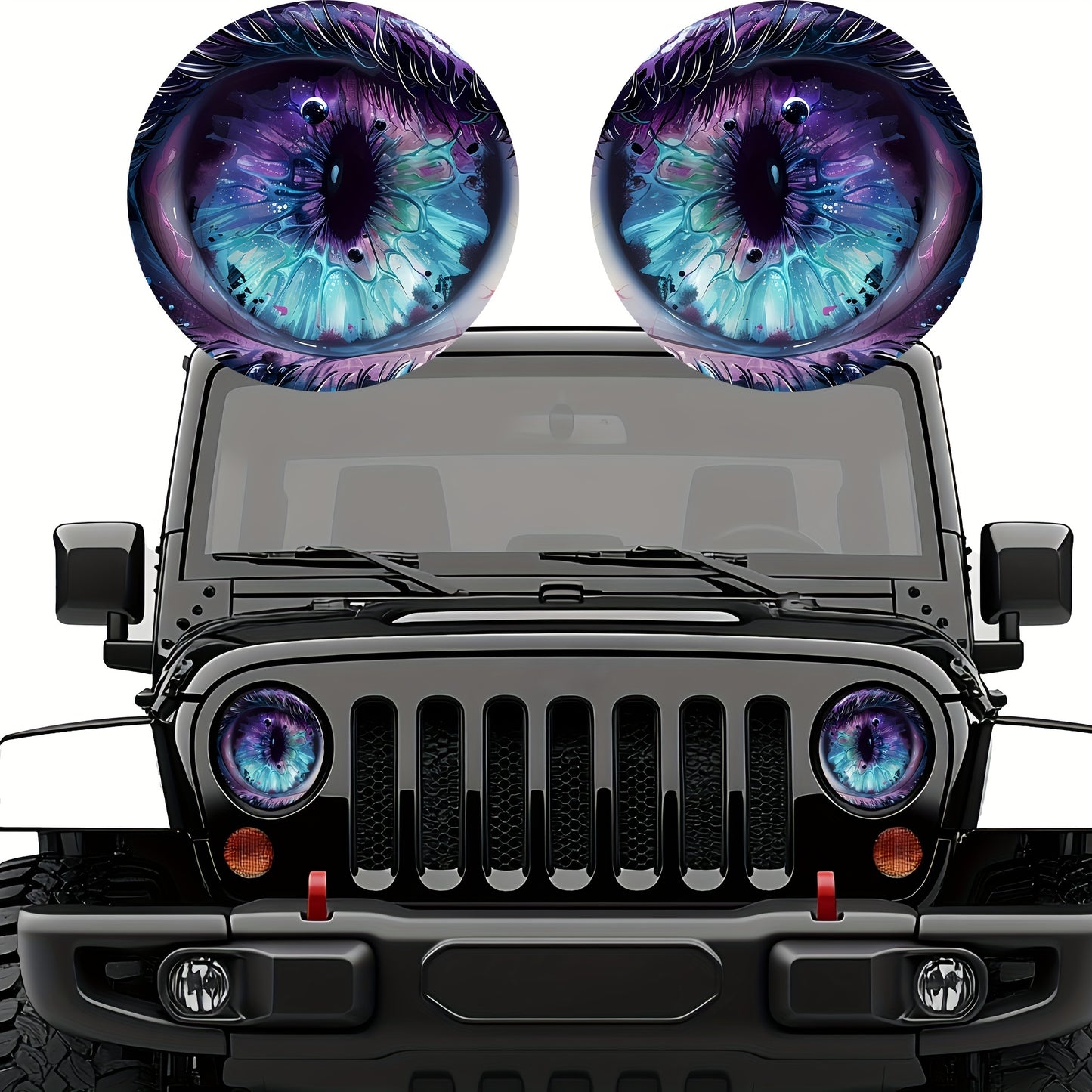 3D Beast Eye Headlight Stickers – Funny Car Headlight Decals for Jeep Round Headlights, Truck Body, Bumper & Window Decoration, Reusable PVC Glossy Stickers (1 or 2 Pairs)