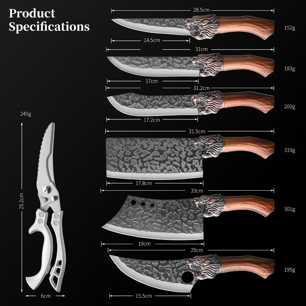 Multi-Piece Kitchen Knife Set with Stainless Steel Labels in Black Three-Piece or Brown Seven-Piece Options