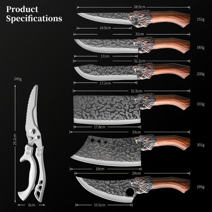 Multi-Piece Kitchen Knife Set with Stainless Steel Labels in Black Three-Piece or Brown Seven-Piece Options