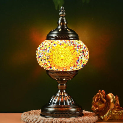 Table Lamp with Mosaic Glass Globe, Metal Base, Seven Color or Pack Options and Three White-Light Modes