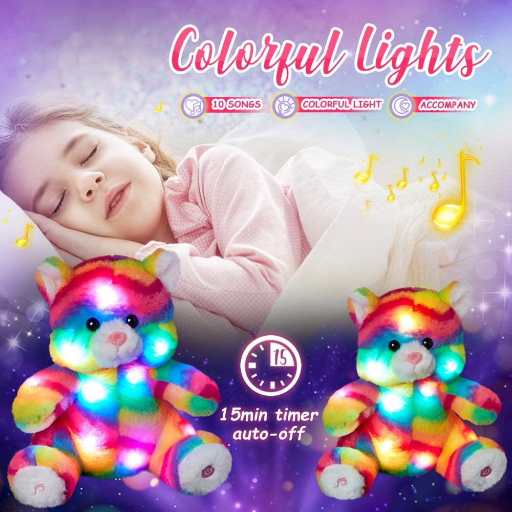 Plush Toy – Rainbow Cat with Glowing Color Points and Music for Bright Interactive Display