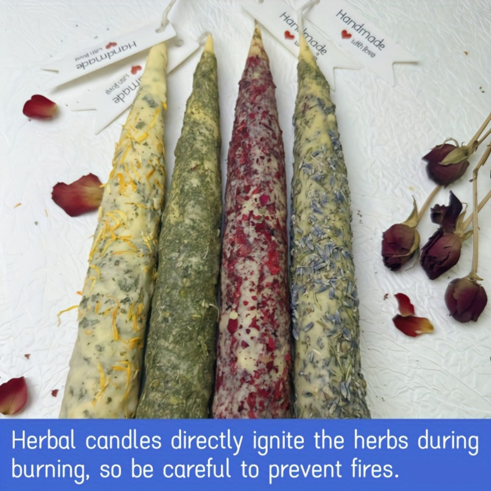 Handmade Herbal Scented Candles Set of 6 – Dried Flower Pillar Candles, Sage Lavender Cedar Mint Rose Scents, 12Hr Burn, Aromatherapy Yoga Meditation Sleep Aid, Wedding Home Decor Holiday Gift