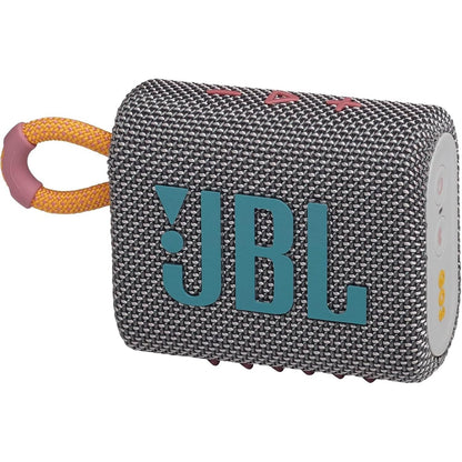 JBL Go 3 IP67 Waterproof Portable Bluetooth Speaker, Big Audio & Punchy Bass, 5-Hour Playtime, USB-C Fast Charge, Rugged Fabric Design with Carry Loop for Outdoor Travel Beach Shower
