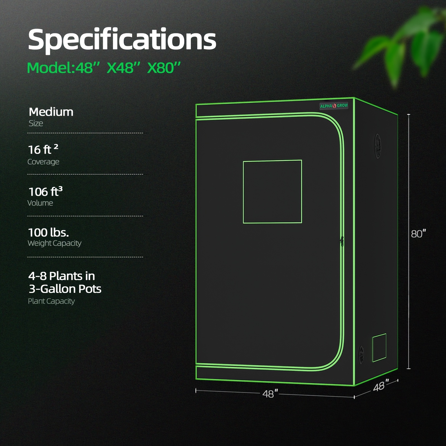 ALPHAGROW Grow Tent Greenhouse Portable 2X2/3X3/4X2/4X4 Ft High Reflective 1680D Mylar Canvas with Observation Window And Floor Tray for Hydroponic, Mushroom, Flower Indoor Plant Growing Home