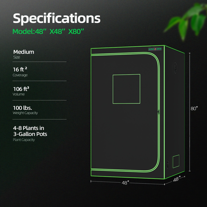 ALPHAGROW Grow Tent Greenhouse Portable 2X2/3X3/4X2/4X4 Ft High Reflective 1680D Mylar Canvas with Observation Window And Floor Tray for Hydroponic, Mushroom, Flower Indoor Plant Growing Home