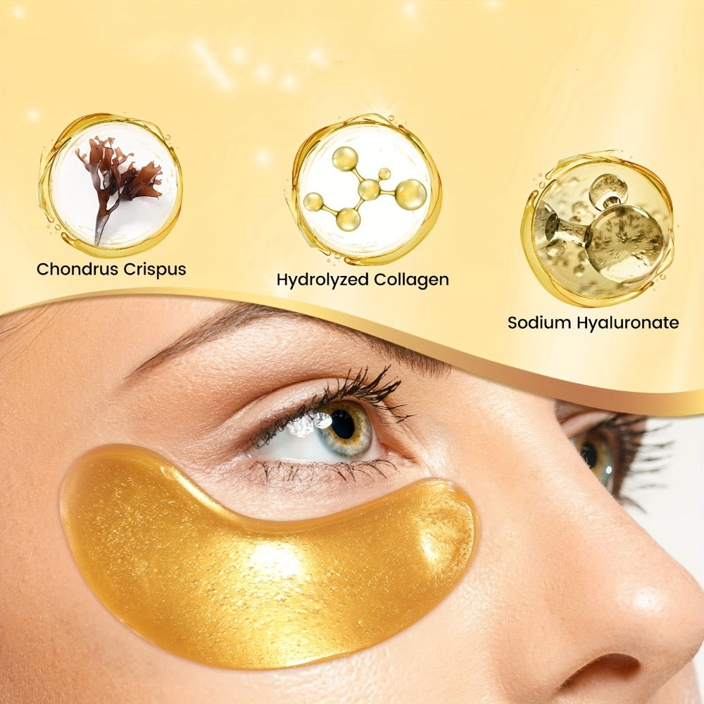 30-Pair ALIEORY Gold-Tone Under-Eye Patch Box with Individual Pouches and Collagen and Hyaluronic Acid Wording