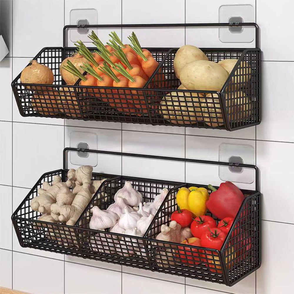 Black Wall-Mounted Wire Storage Basket with Open Front in Two- or Three-Grid Width Options