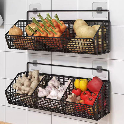 Black Wall-Mounted Wire Storage Basket with Open Front in Two- or Three-Grid Width Options