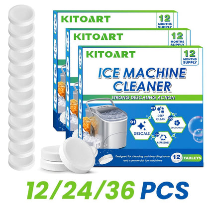 Ice Maker Cleaning Tablets Descaler 12/24/36 Pack, Food Grade Citric Acid Ice Machine Cleaner for Countertop Portable Commercial Ice Makers, Deep Clean Deodorize Remove Limescale
