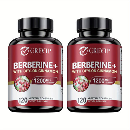 Dietary Supplement Berberine HCl and Ceylon Cinnamon Capsules, 120 Count with Multi-Bottle Options