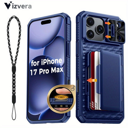 iPhone 17 Pro Max Wallet Case with Lanyard, 4-5 Card Holder, Sliding Lens Cover & Camera Control Button – Premium Protective Wallet Phone Cover for iPhone 17 Pro Max