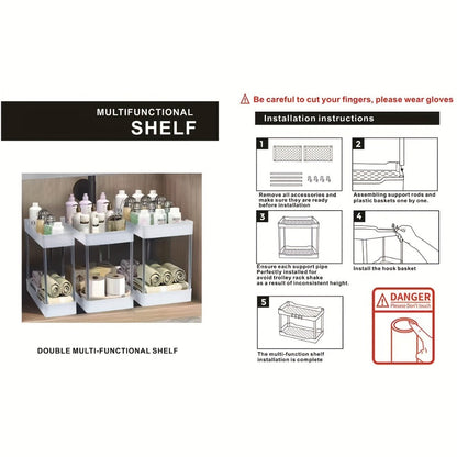 Three-Pack Under-Sink Storage Organizer Set with Two-Tier Racks in Graduated Sizes and Black or White Finish