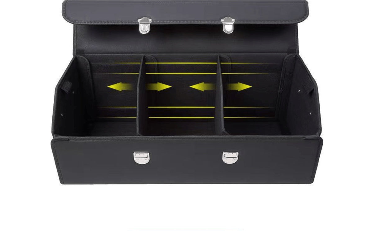 Car Trunk Organizer, Foldable PU Leather and Oxford Box with Adjustable Dividers in 12.15 Gallon or 32L Sizes