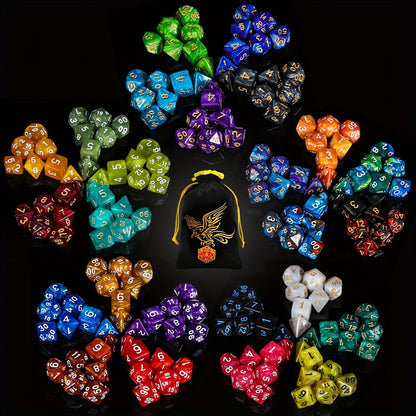 175-Piece Multicolor Polyhedral Dice Collection with 25 Seven-Die Sets and Printed Drawstring Pouch