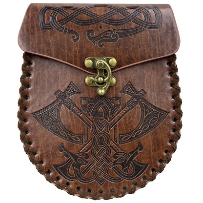 Costume Accessories Faux Leather Medieval Belt Pouch with Five Embossed Design Options in Brown or Black