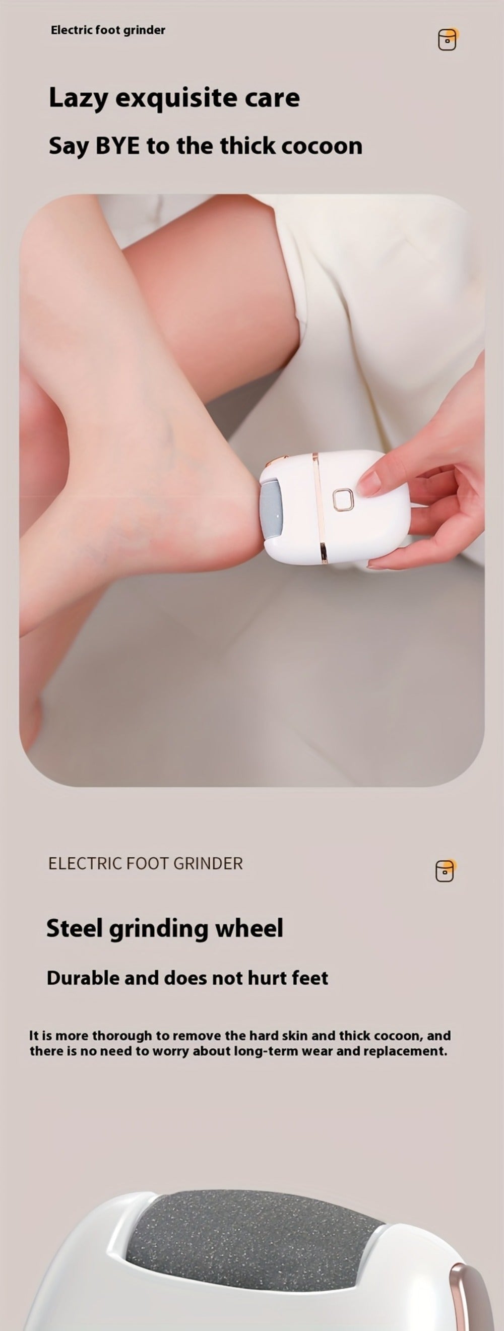 Rechargeable Electric Foot File with Two or Three Roller Heads in White Standard or Pink Upgraded Checkout