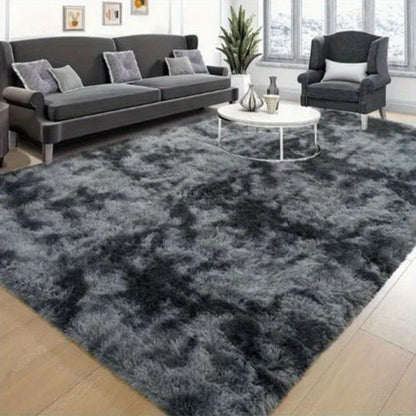Area Rug, 6x9 Foot Tie-Dye Coffee Plush Shag Style with Machine-Wash Care and Source-Listed Backing