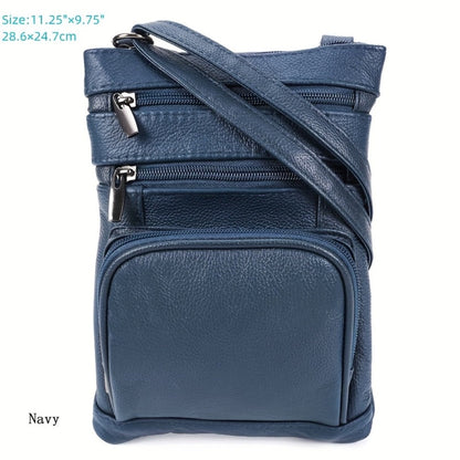 Genuine Leather Shoulder Bag for Women Men Soft First-Layer Cowhide Crossbody Bag Multi-Pocket Messenger Bag 3 Sizes Fits Smartphone Tablet Daily Work Travel – Black Red Brown Navy