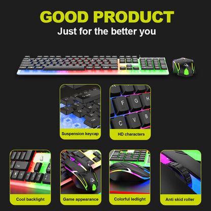 GT100 Full-Size Wired Keyboard and Mouse Set with 104-Key Layout and Black or White Color Options