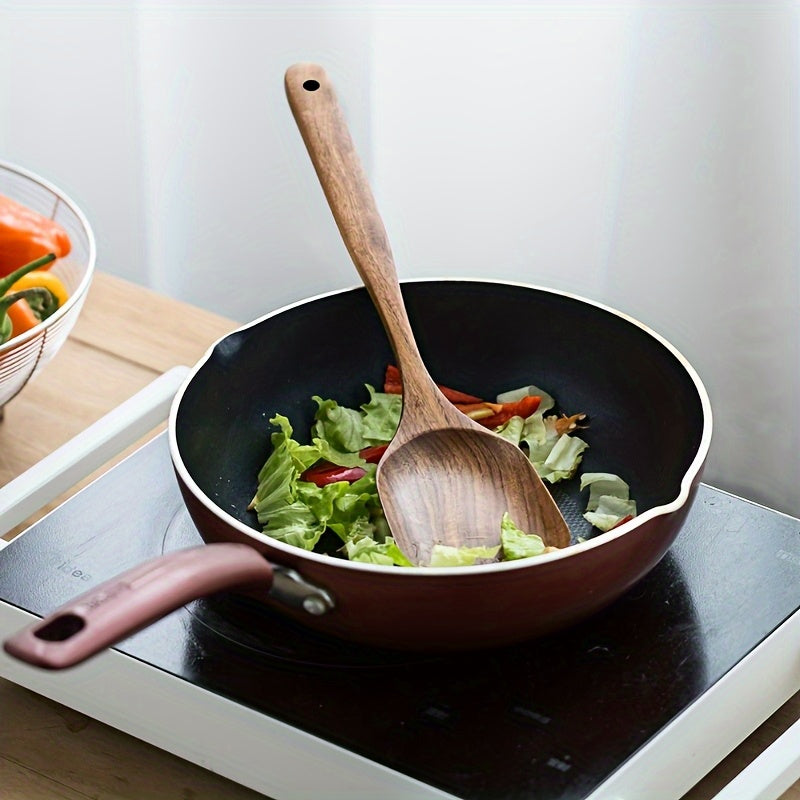 Teak Wood Kitchen Utensil Set 3 Piece Solid Wood Cooking Spoon Rice Spoon High Temperature Resistant Non-Stick Pan Safe Wooden Cooking Utensils Polished Finish Household Kitchen Tools