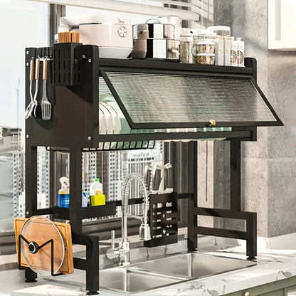 Dish Drying Rack Multi-Layer Kitchen Countertop Organizer - Dust-Free Drainer for Plates Bowls Utensils