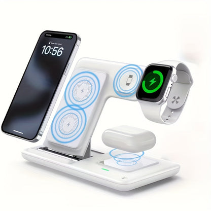 3-in-1 Wireless Charging Station with QC3.0 Adapter Included 15W Fast Charge – Upright Stand for iPhone 17/16/15/14/13/12/11, Apple Watch Ultra/Series 9/8/SE & AirPods | Black & White