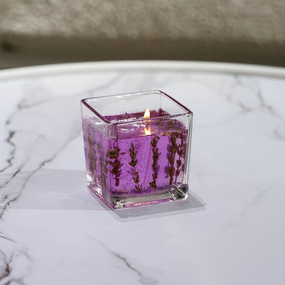 550g Floral Inlay Candle in Approximate 8 x 8cm Square Glass Jar, Single Wick and Two Styles