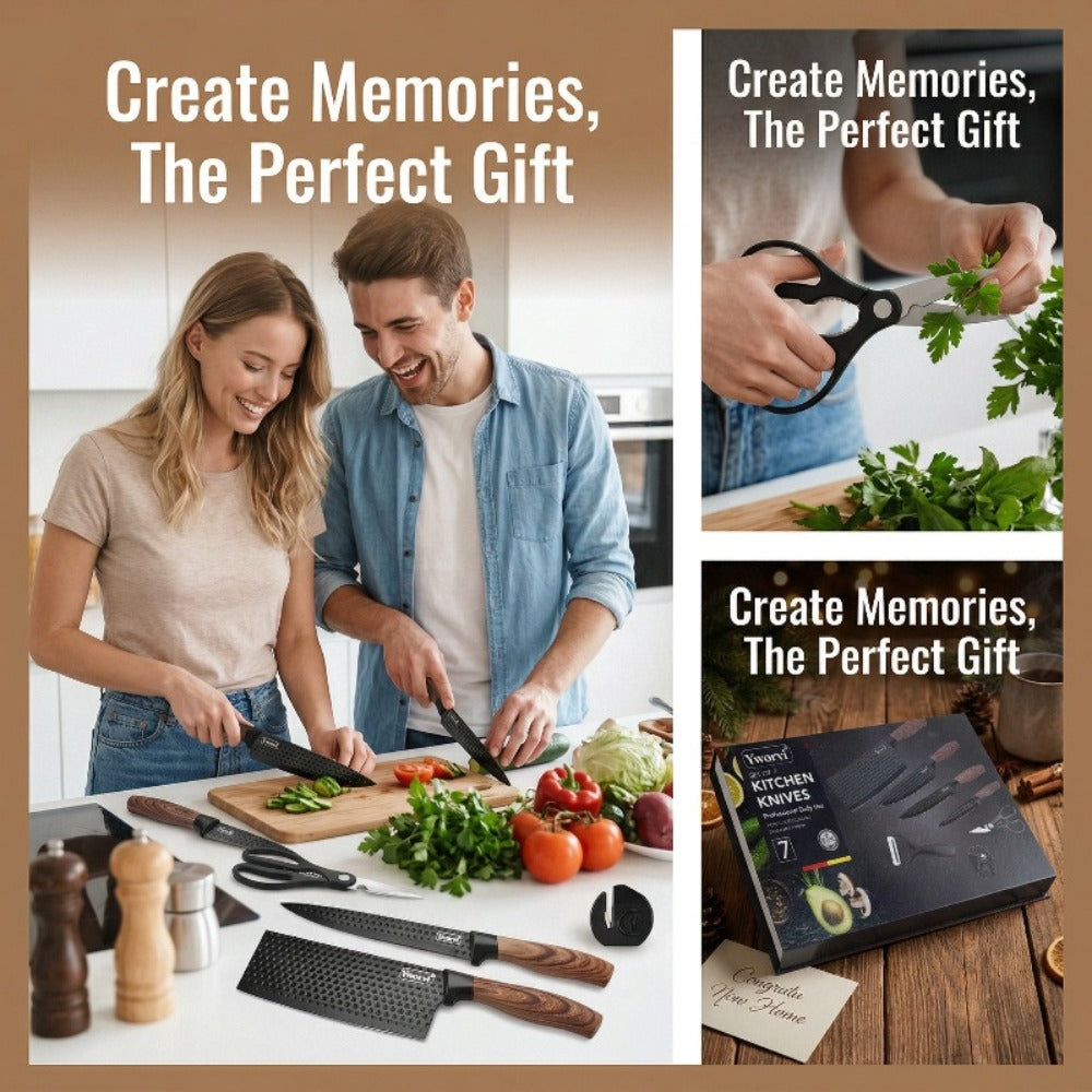 Seven-Piece Kitchen Knife Set with Four Blades, Scissors, Peeler and Sharpener, Offered in Two Styles