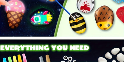 Stone Painting Set Glow in the Dark for Kids – Graffiti Puzzle Outdoor Art Craft Activity Kit Non-Toxic Screen-Free Creative Birthday Party Gift for Boys Girls Ages 5+