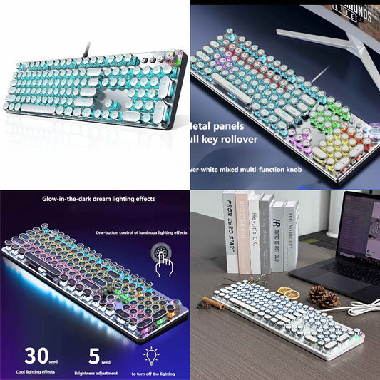 Hot-Swappable Mechanical Keyboard and Mouse Combo 34 Lighting Effects True Mechanical Blue Switches Retro Style USB Wired Aesthetic Gaming Set for Desktop Laptop Windows Mac Gift for Boyfriend Girlfriend