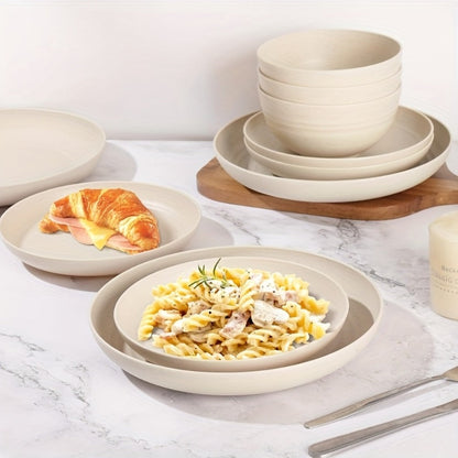Wheat Straw Dinnerware Set 16 or 32 Piece – Plates & Bowls for 4 or 8 People, Microwave & Dishwasher Safe Plastic Dish Set, Lightweight Colorful Tableware for Home, Party & Holiday